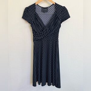 Leota Black & White Polka Dot Short Sleeve Midi Wrap Dress